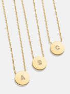 18K Gold Single Initial Custom Disc Necklace - Clear/Gold