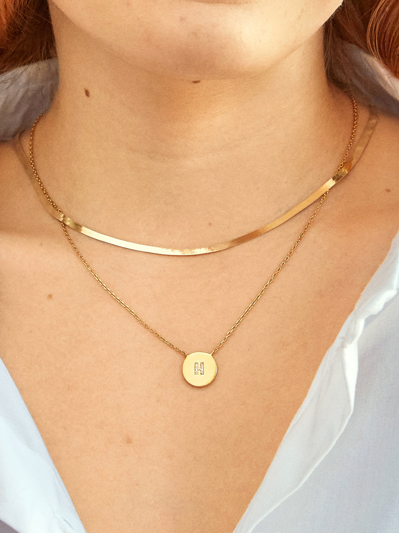 BaubleBar 18K Gold Single Initial Custom Disc Necklace - Clear/Gold - 
    18K Gold Plated Sterling Silver, Cubic Zirconia stones
  
