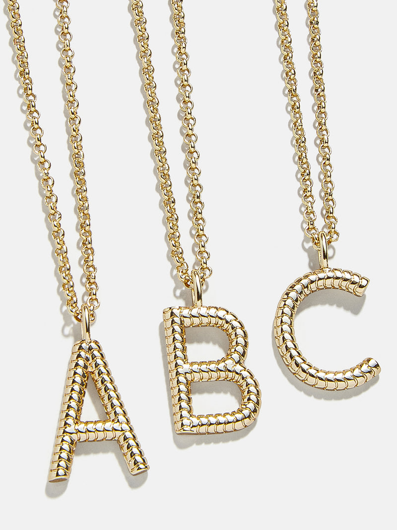 Classic Initial Necklace - Ribbed Gold Initial