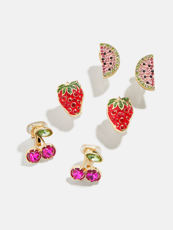 Cute Fruit Kids' Clip-On Earring Set - Pink/Red