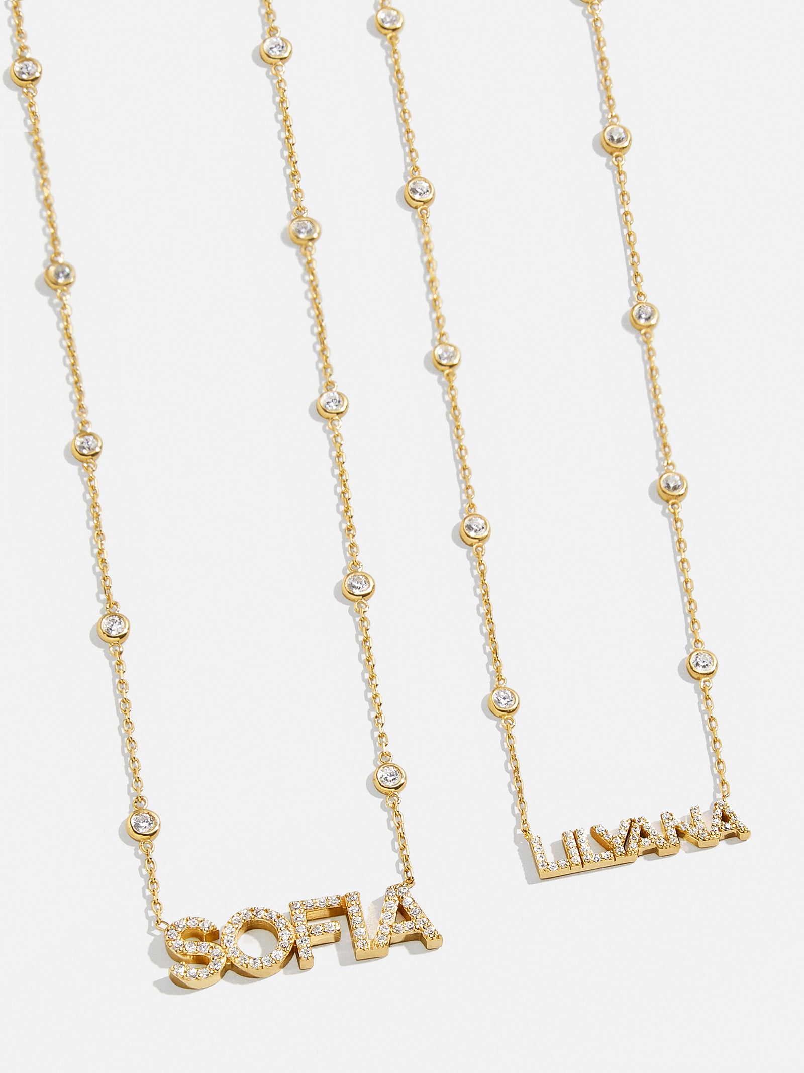 18K Gold Custom Yasmine Nameplate Necklace - Clear/Gold