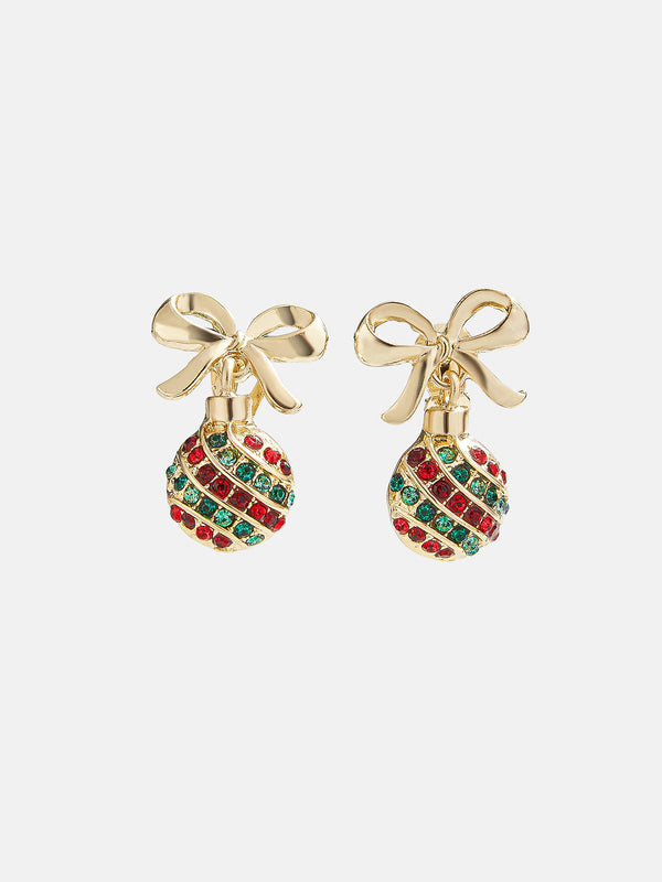 Christmas Ornament Kids' Clip-On Earrings - Green/Red