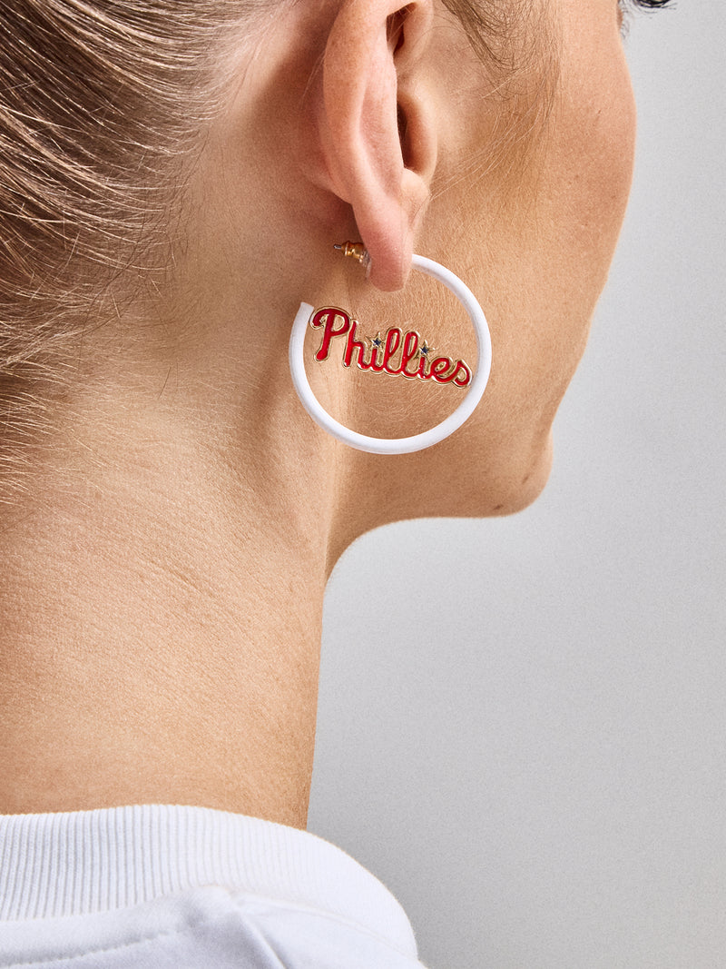 BaubleBar MLB Enamel Hoops - Philadelphia Phillies - 
    MLB enamel hoops
  
