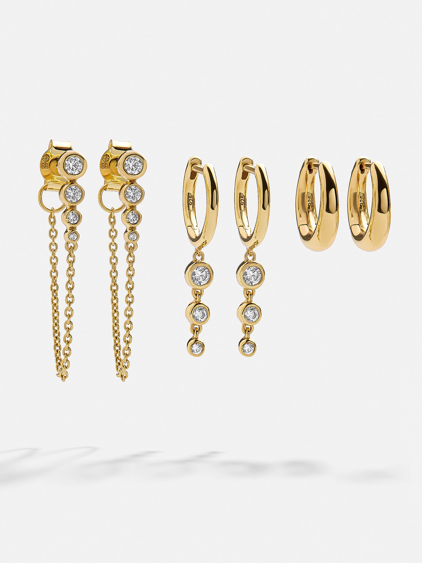 Jenelle 18K Gold Earring Set - Gold/Pavé