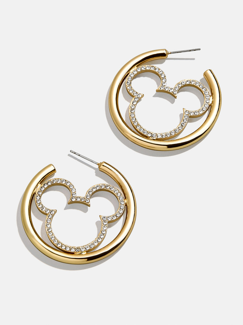 BaubleBar Mickey Mouse Disney Pavé Hoop Earrings - Clear/Gold - 
    Disney gold hoops
  
