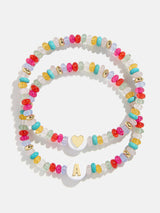 BaubleBar Kids' Initial & Heart Bracelet Set - Multi - 
    Two kids' semi-precious stretch bracelets
  
