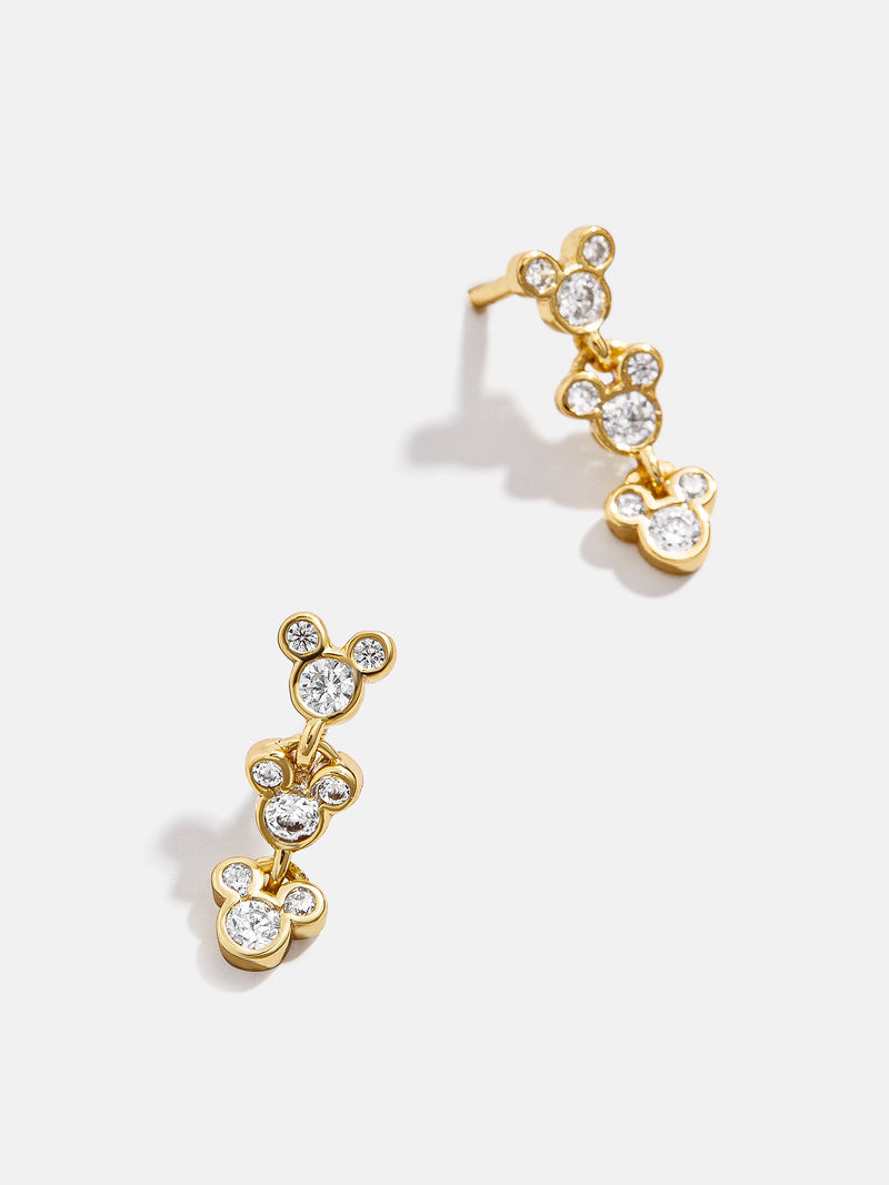 Mickey Mouse Disney 18K Gold Plated Sterling Silver Drop Earrings - Gold/Pavé