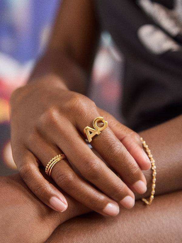 Double Initial Custom Block Ring - Gold