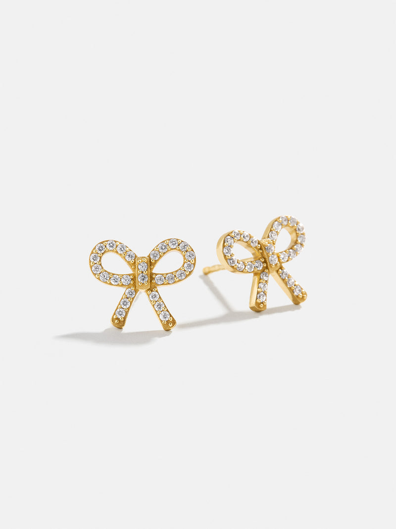 18K Gold Just For Fun Earrings - Pavé Bow