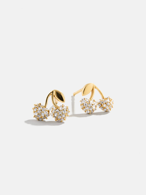 18K Gold Cherry Earrings - Clear/Gold