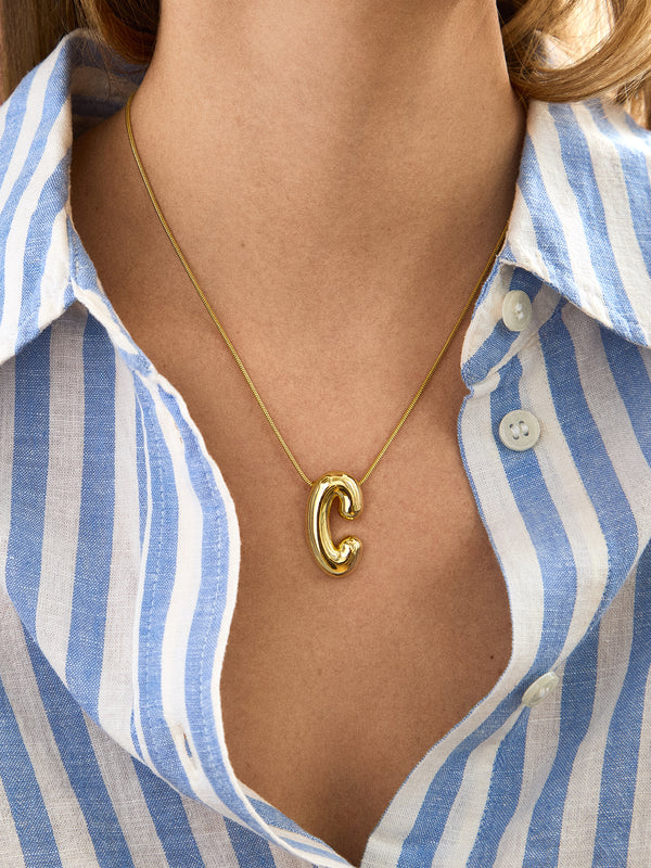 18K Gold Bubble Initial Necklace - 18K Gold Plated Sterling Silver