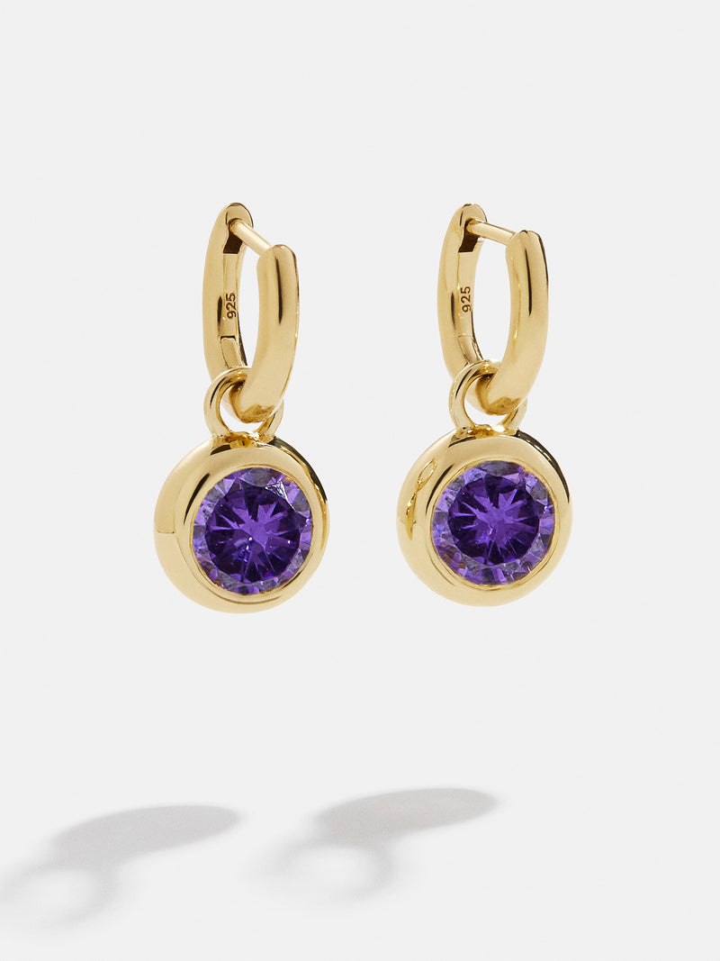 18K Gold Birthstone Drop Earrings - Amethyst