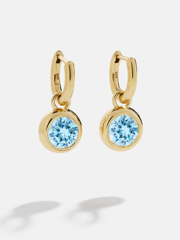 18K Gold Birthstone Drop Earrings - Aquamarine