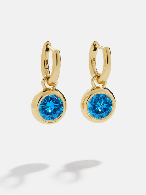 18K Gold Birthstone Drop Earrings - Blue Zircon