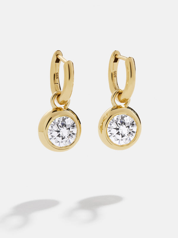 18K Gold Birthstone Drop Earrings - Crystal