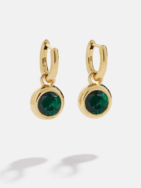 18K Gold Birthstone Drop Earrings - Emerald