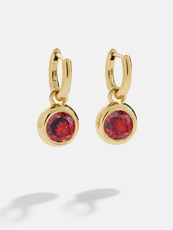 18K Gold Birthstone Drop Earrings - Garnet