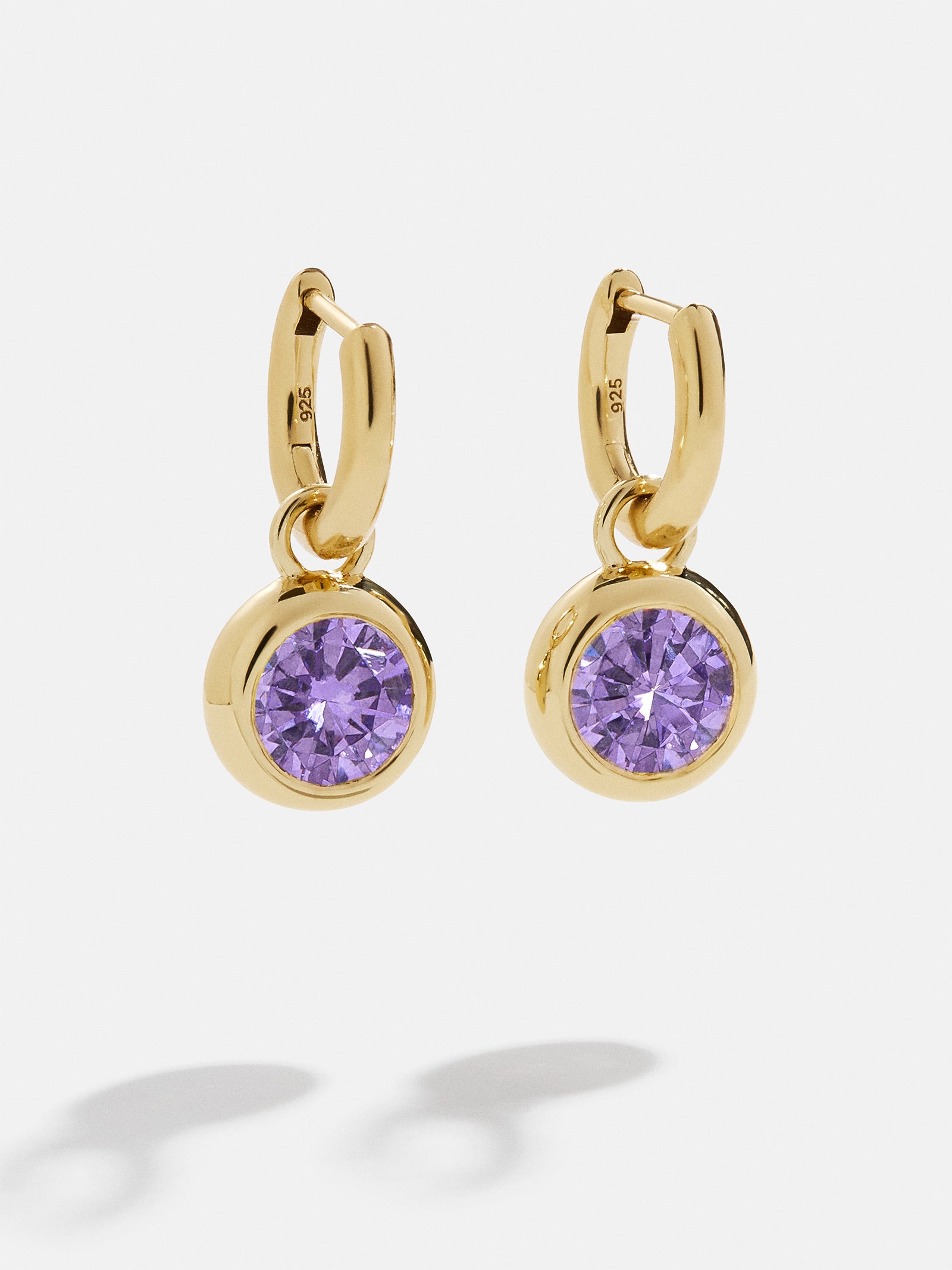 18K Gold Birthstone Drop Earrings - Light Amethyst