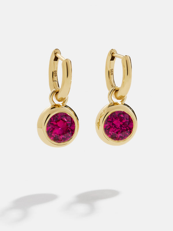 18K Gold Birthstone Drop Earrings - Ruby
