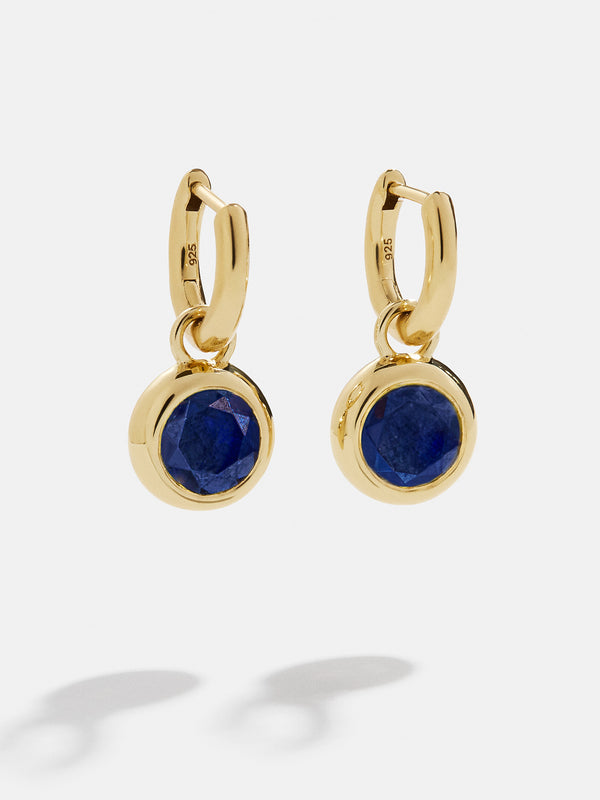 18K Gold Birthstone Drop Earrings - Sapphire