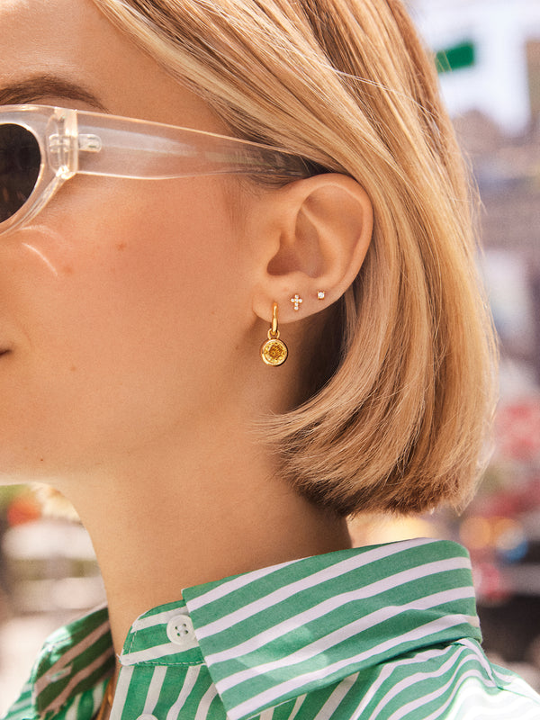 18K Gold Birthstone Drop Earrings - Sapphire