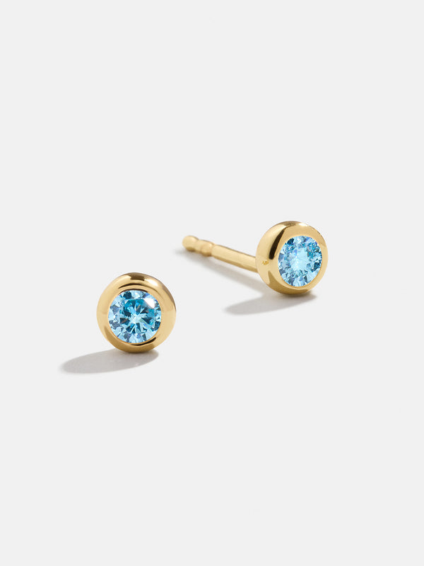 18K Gold Birthstone Stud Earrings - Aquamarine