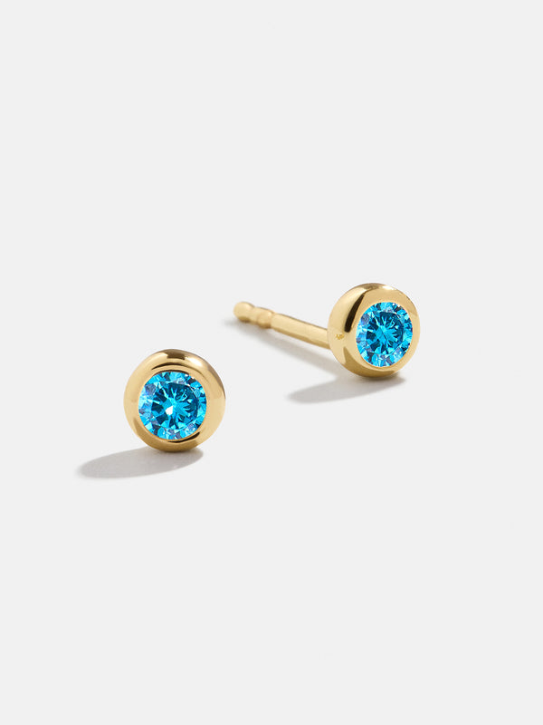 18K Gold Birthstone Stud Earrings - Blue Zircon