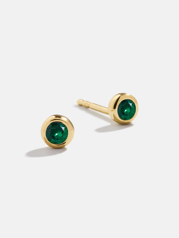 18K Gold Birthstone Stud Earrings - Emerald