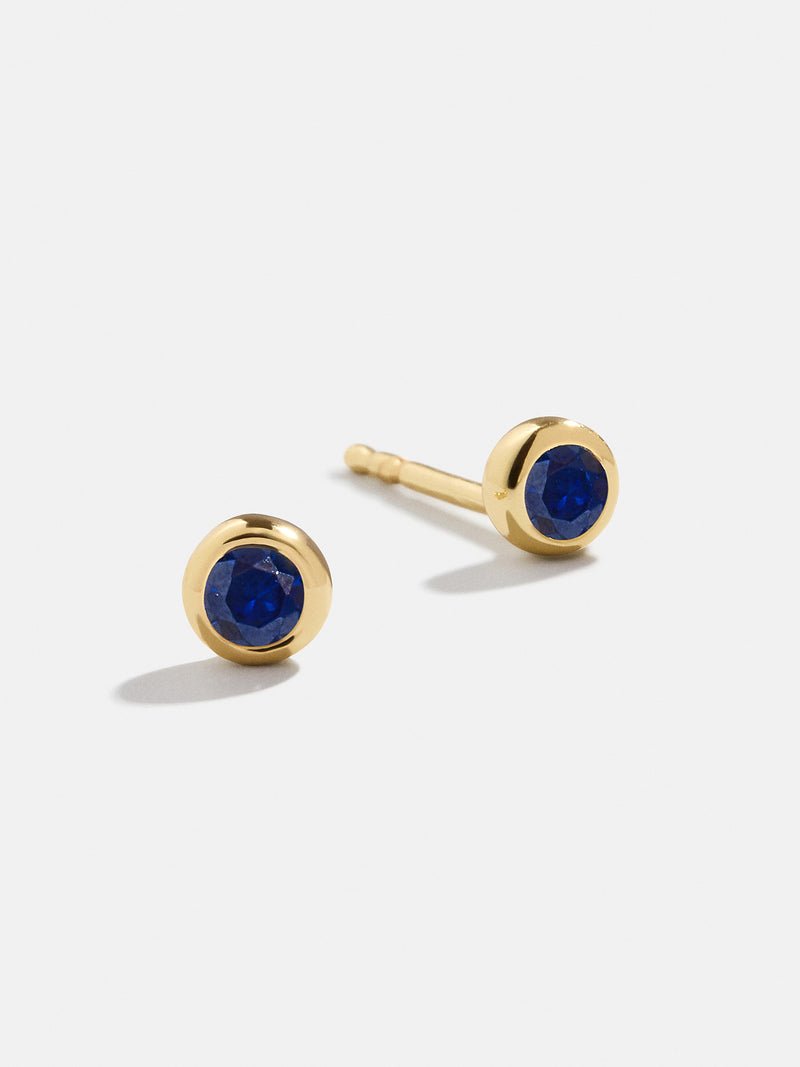 18K Gold Birthstone Stud Earrings - Sapphire