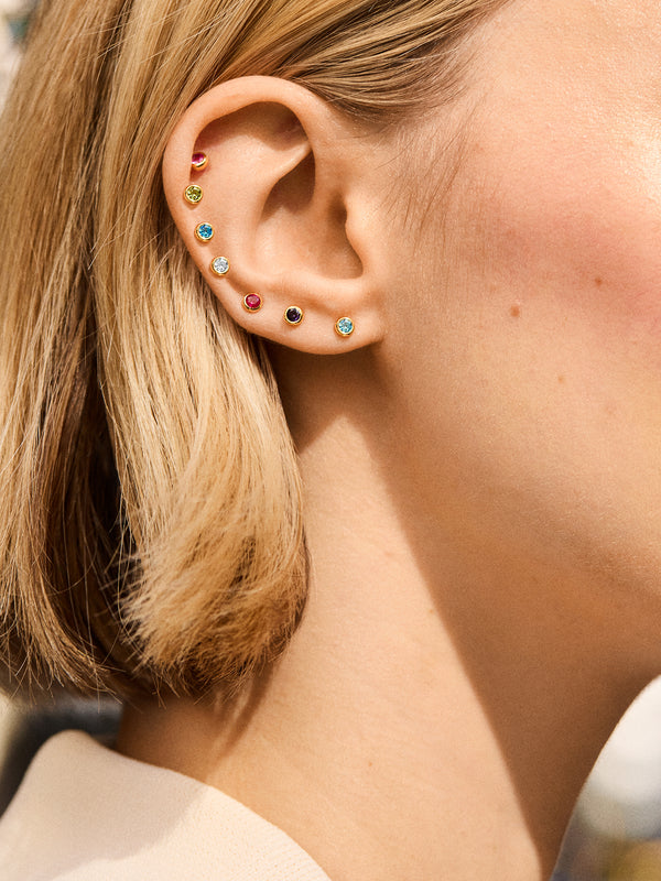 18K Gold Birthstone Stud Earrings - Crystal