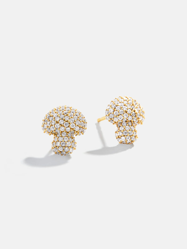 18K Gold Mushroom Earrings - Clear/Gold