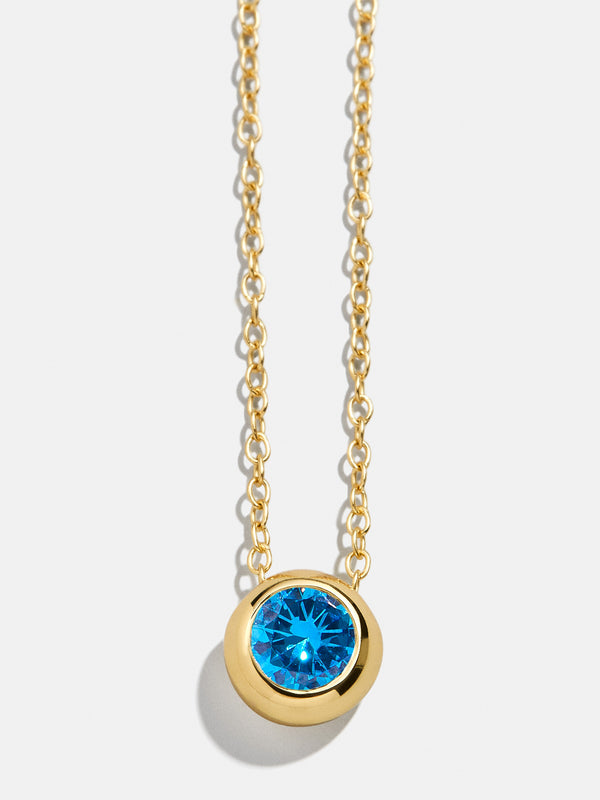 18K Gold Birthstone Pendant Necklace - Blue Zircon