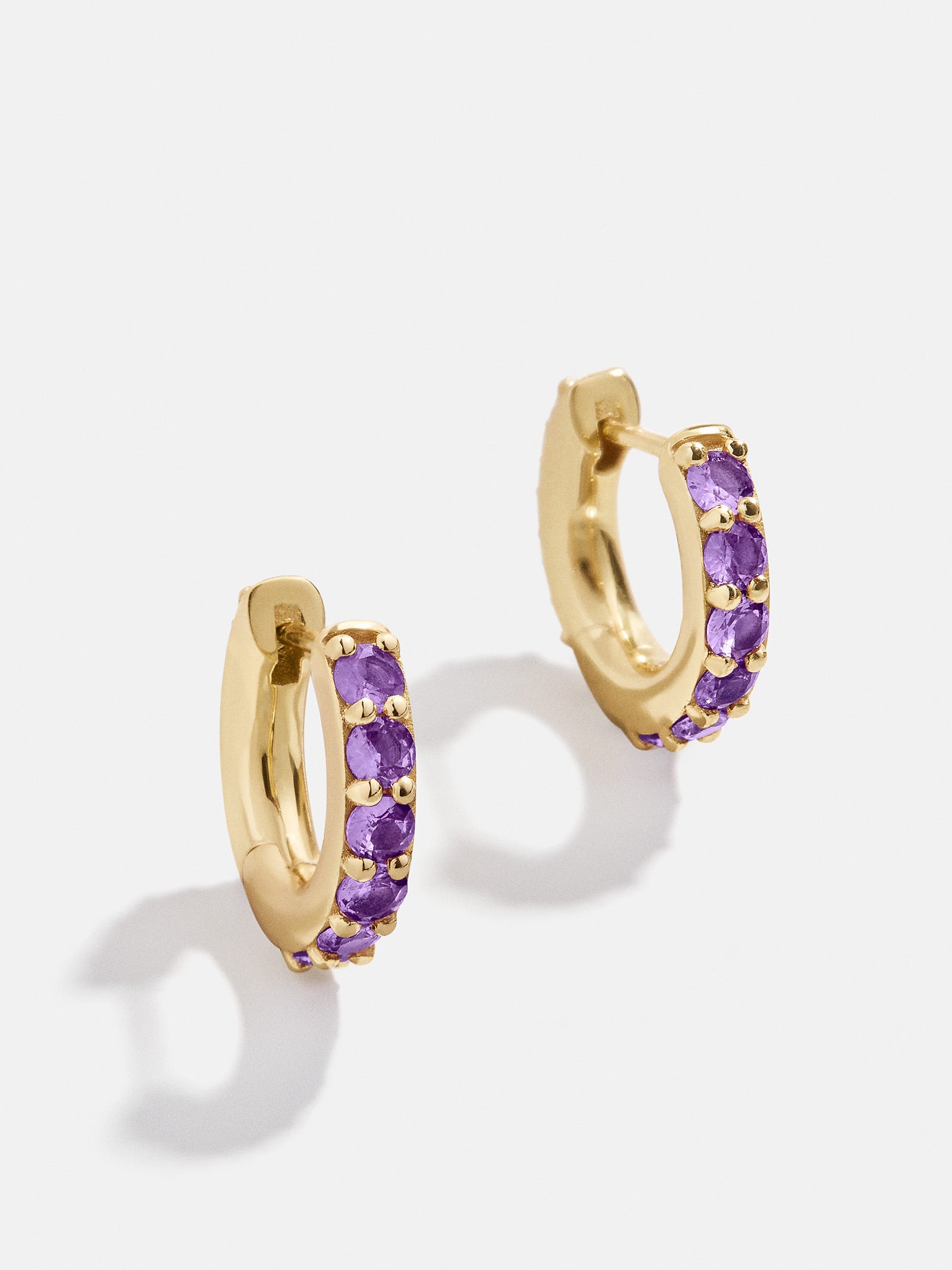 18K Gold Birthstone Huggie Earrings - Amethyst