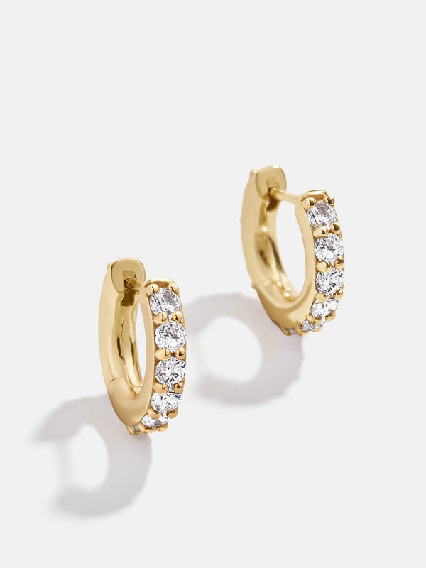 18K Gold Birthstone Huggie Earrings - Crystal
