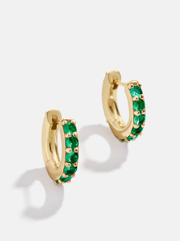 18K Gold Birthstone Huggie Earrings - Emerald