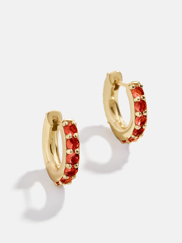 18K Gold Birthstone Huggie Earrings - Garnet
