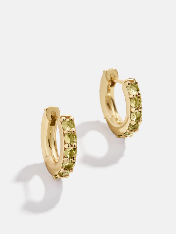 18K Gold Birthstone Huggie Earrings - Peridot