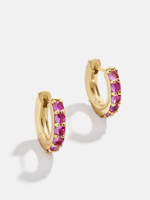 18K Gold Birthstone Huggie Earrings - Ruby