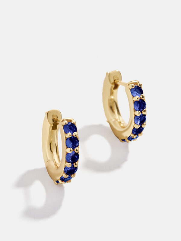18K Gold Birthstone Huggie Earrings - Sapphire
