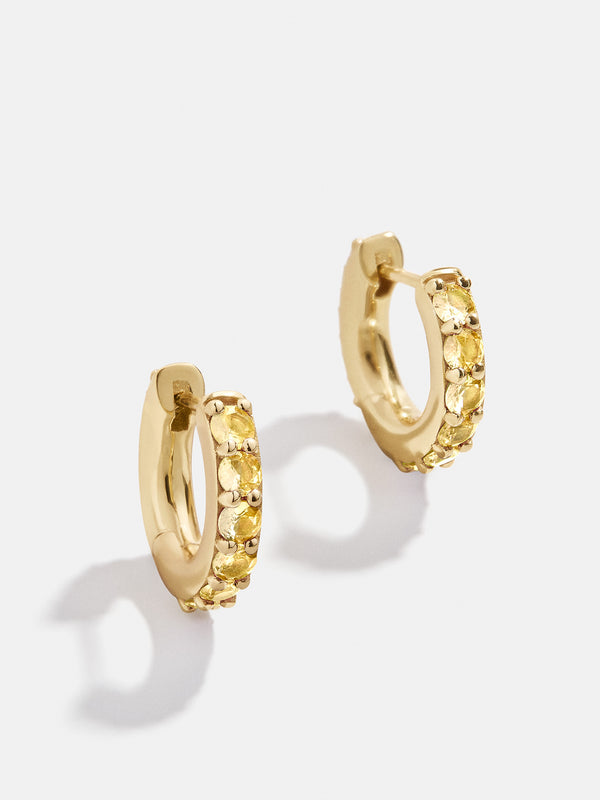 18K Gold Birthstone Huggie Earrings - Topaz