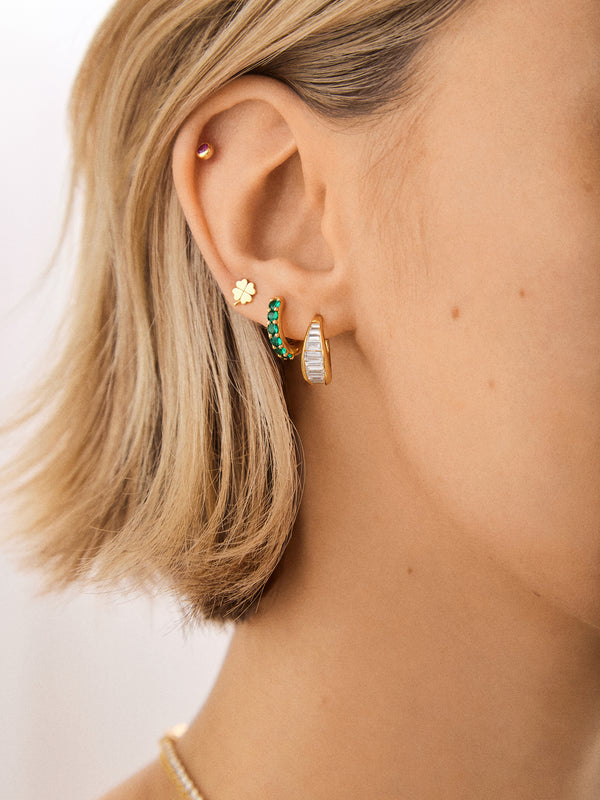 18K Gold Birthstone Huggie Earrings - Sapphire