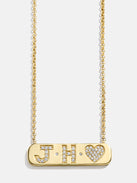 18K Gold Initial Bar Necklace - Clear/Gold