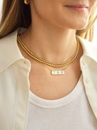 18K Gold Initial Bar Necklace - Clear/Gold