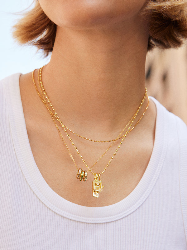 18K Gold Birthstone Charm Necklace - Gold