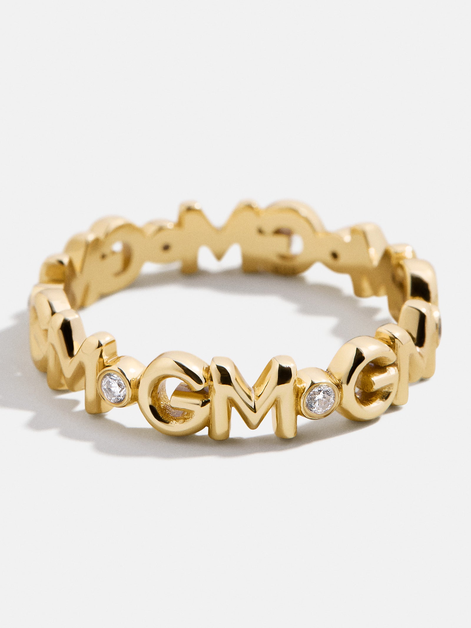 18K Gold Custom Nameplate Ring - Clear/Gold