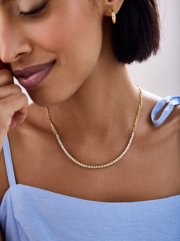 Harper 18K Gold Tennis Necklace - Clear/Gold