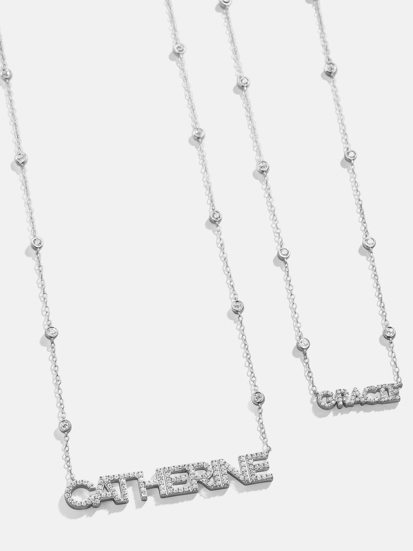 Sterling Silver Custom Yasmine Nameplate Necklace - Pavé/Silver