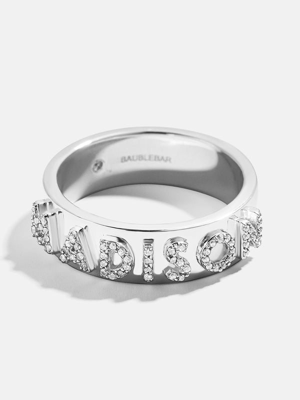 Sterling Silver Custom Block Ring - Sterling Silver. Pavé Cubic Zirconia Stones