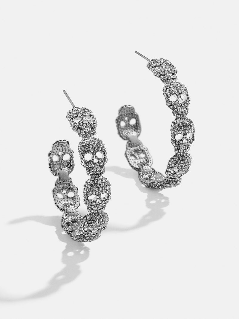 BaubleBar Bad to the Bone Earrings - Silver - 
    Crystal skull hoop earrings
  
