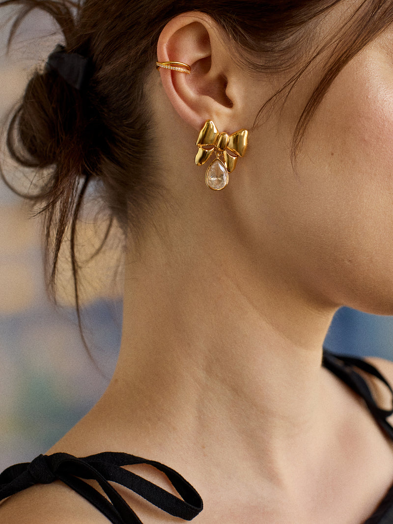 BaubleBar Belle Earrings - Clear/Gold - 
    Gold bow drop earrings
  
